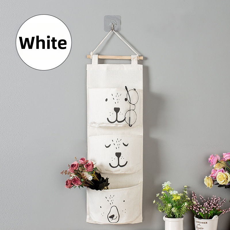Kodune loominguline puuvillane linane veekindel kangas hoiukott seinale kolme taskuga rippkott garderoobi viimistlusuks mitmesuguste asjade hoiukott