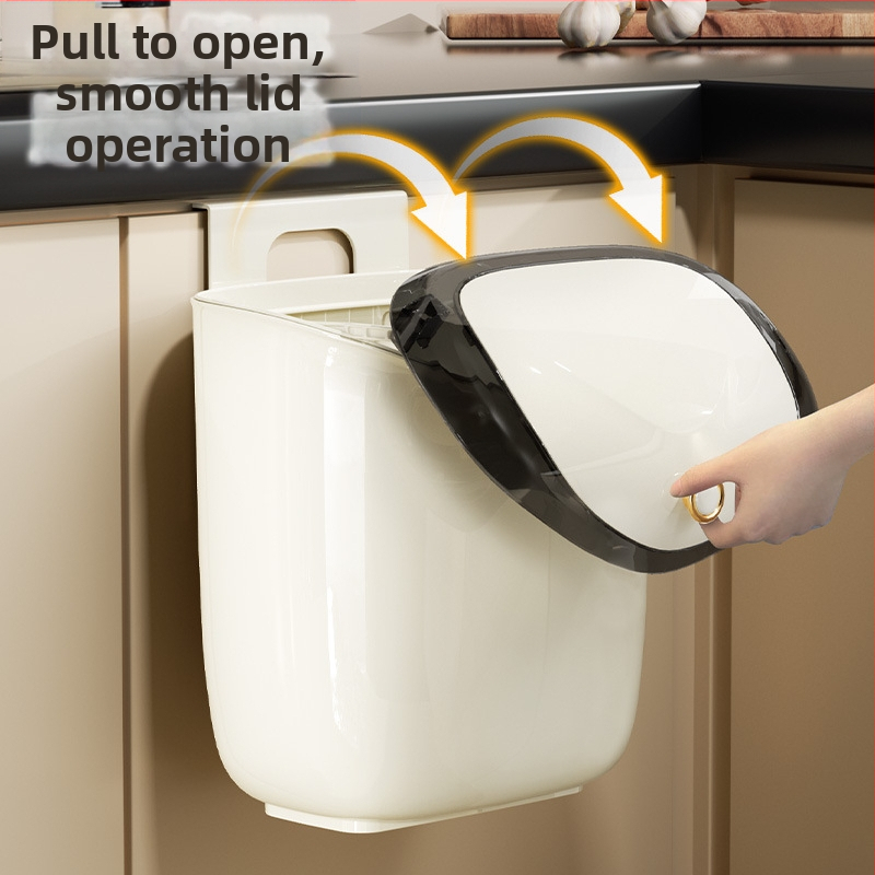 Virtuves pie sienas stiprināms atkritumu konteiners bez perforatora tualetes skapīša durvju atkritumu grozs ar vāku, mājsaimniecības bīdāmā atkritumu tvertne vairumtirdzniecībā