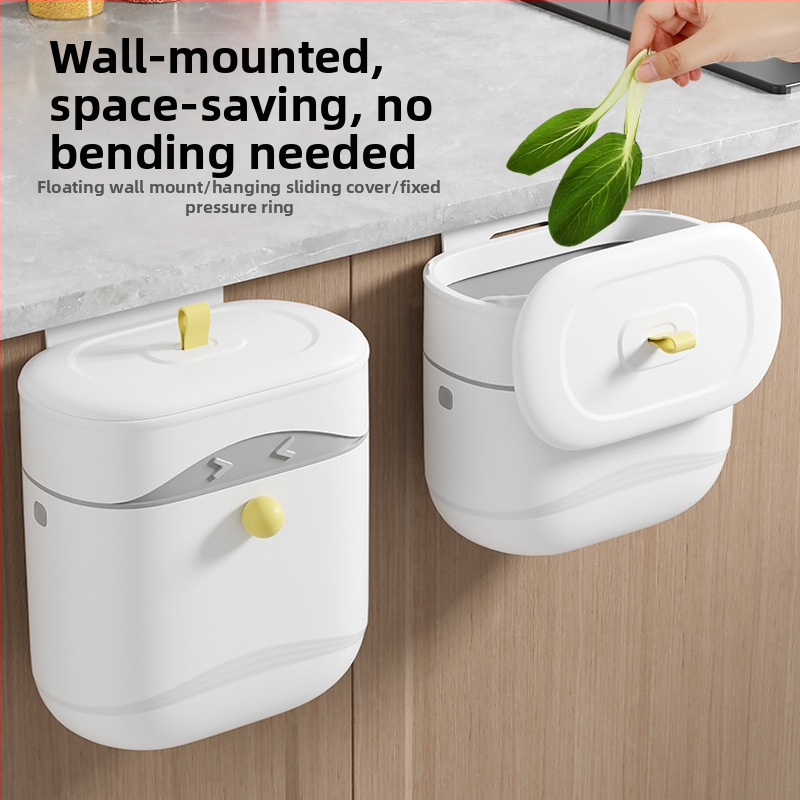 Virtuves pie sienas stiprināms atkritumu konteiners bez perforatora tualetes skapīša durvju atkritumu grozs ar vāku, mājsaimniecības bīdāmā atkritumu tvertne vairumtirdzniecībā