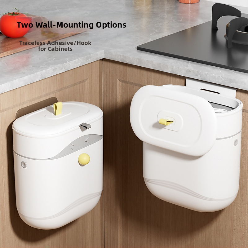 Virtuves pie sienas stiprināms atkritumu konteiners bez perforatora tualetes skapīša durvju atkritumu grozs ar vāku, mājsaimniecības bīdāmā atkritumu tvertne vairumtirdzniecībā