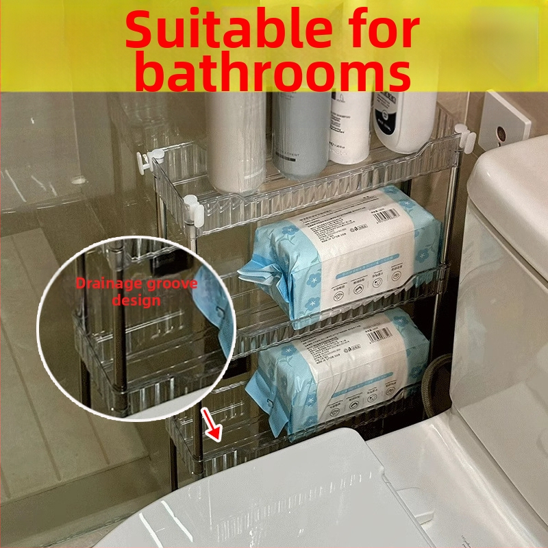 Шкаф за съхранение в кухнята 22, стелаж за съхранение в банята, пластмасов страничен шкаф за тоалетна, тясно съхранение