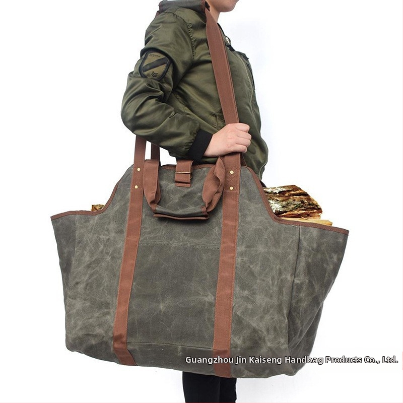 Водоустойчива чанта за дърва за огрев, изключително голяма чанта за транспортиране на дърва за огрев, чанта за съхранение на дърва за къмпинг на открито, дървена платнена чанта