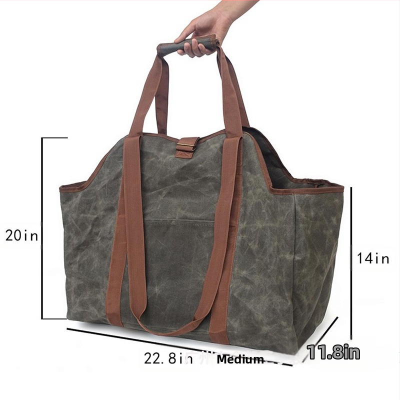 Водоустойчива чанта за дърва за огрев, изключително голяма чанта за транспортиране на дърва за огрев, чанта за съхранение на дърва за къмпинг на открито, дървена платнена чанта