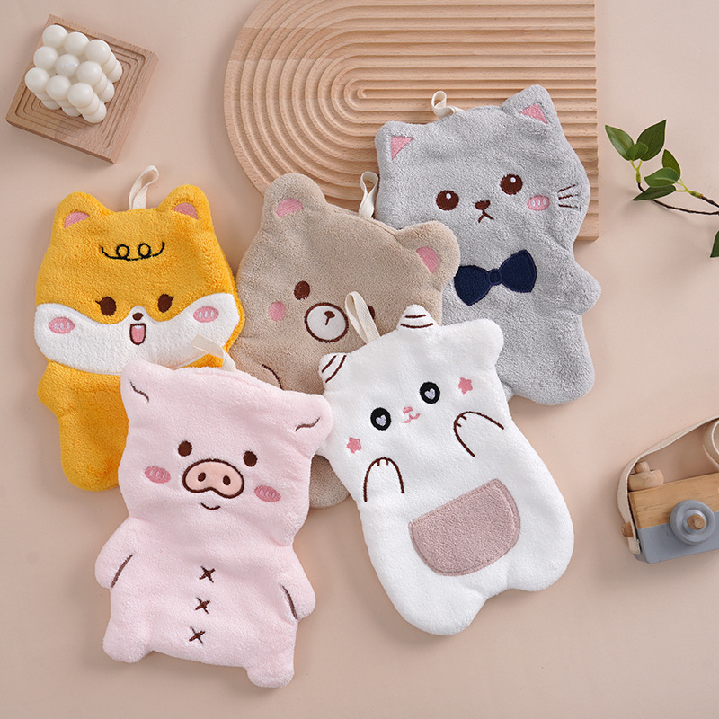 Naujas mažas animacinis rankšluostis, nosinaitė, animacinis rankšluostis, kurį galima pakabinti virtuvėje, koralų vilnos, minkštas, sugeriantis, siuvinėtas, rankų darbo servetėlė