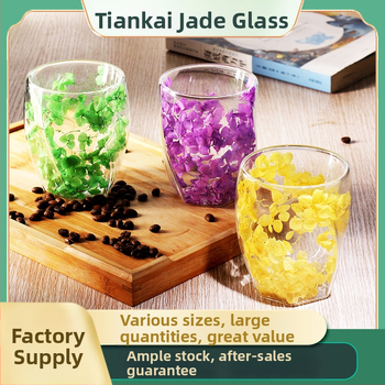 Трансгранична продажба на едро на високо боросиликатна чаша, прозрачна чаша за мляко, сок, кафе, спирална чаша, стъклена чаша с истинско цвете, двуслойна чаша