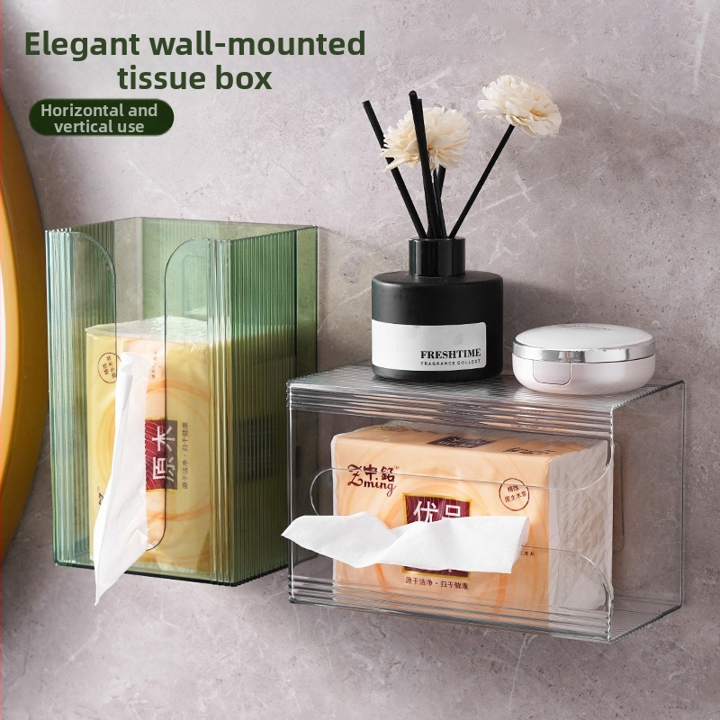 Лека луксозна кутия за кърпички, монтирана на стена, без перфоратор, домакинска баня, съхранение на кърпи за лице, извличане на тоалетна хартия, кухненска обърната закачалка