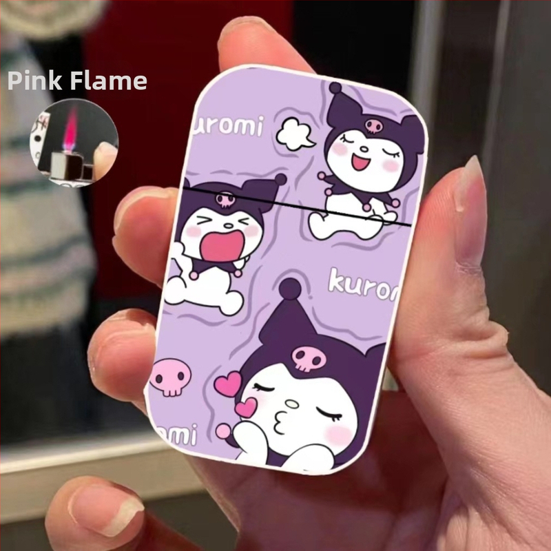 Метална обвивка, ветроустойчива запалка с розов пламък, карикатурен стил, надуваема запалка, поддръжка за поколение