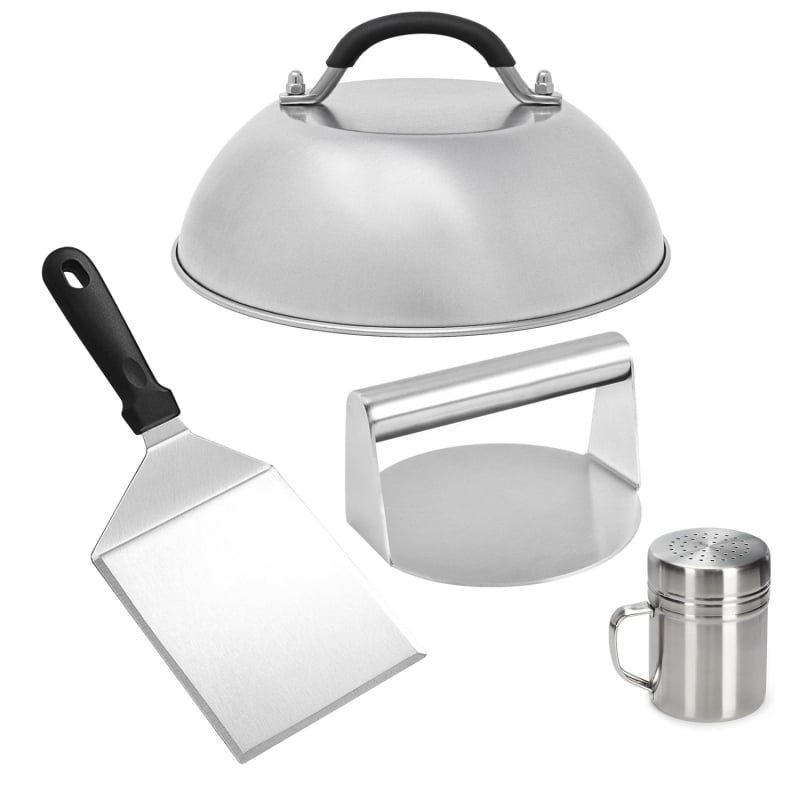Costum de ustensile de grătar transfrontaliere, vândut la cald, costum de hamburger spart, capac de oală de presă pentru hamburger, lopată de grătar, sticlă cu aromă