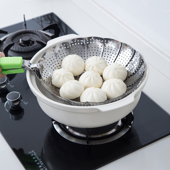 Nerūsējošā tērauda Lotus saliekamais tvaikonis trauks virtuves tvaikonis ievelkams ūdensizturīgs tvaikonis mājsaimniecības dārzeņu un augļu notecināšanas grozs