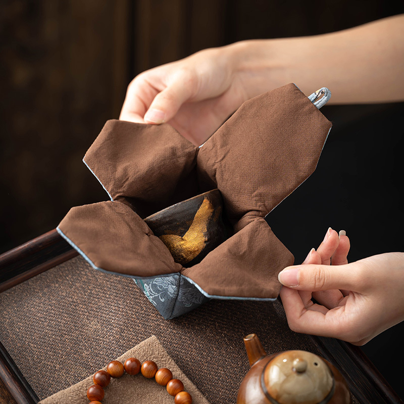 „Xiangyun“ siūlų arbatos puodelių laikymo maišelis, nešiojamas arbatos puodelių laikymo maišelis, „Kung Fu“ kelioninis audinys
