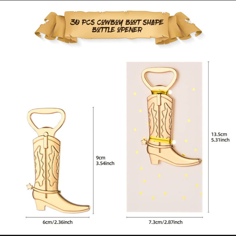 Deschizător de sticle de bere auriu pentru pantofi europeni, deschidere de sticle, nuntă, ceremonie, petrecere, cadou mic, aliaj, cizme de cowboy