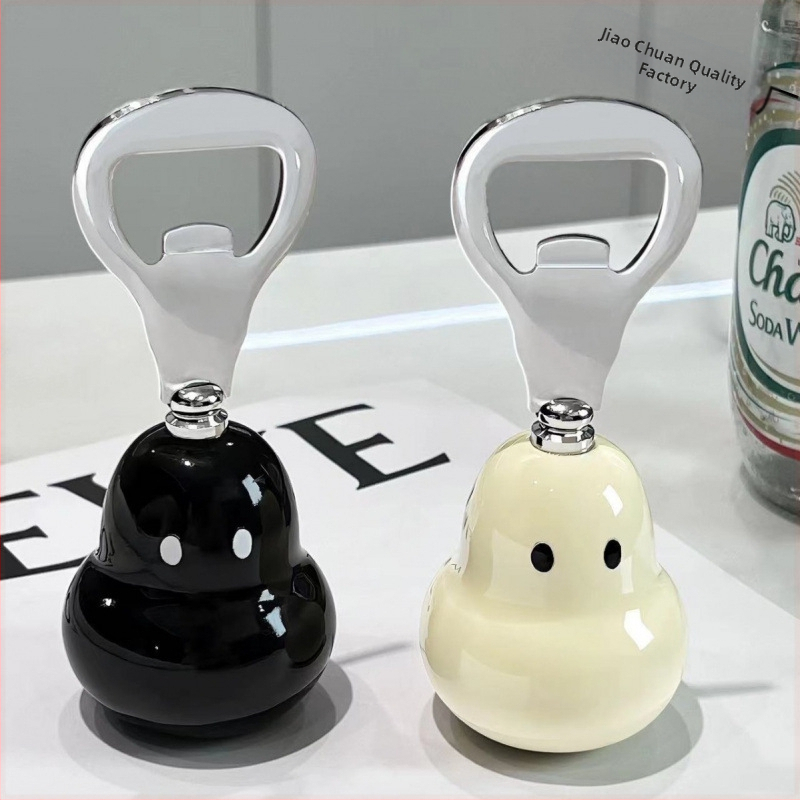 Kriaušės formos besišypsančio butelio atidarytuvas, keraminis nešiojamas atidarytuvas, mielas vyno butelio atidarytuvas, alaus butelis