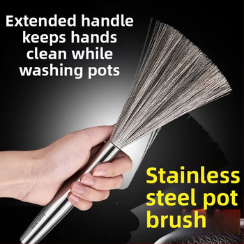 Βούρτσα κουζίνας από ανοξείδωτο ατσάλι, ειδική βούρτσα κουζίνας με μακριά λαβή, βούρτσα κουζίνας, τεχνητή βούρτσα από ανοξείδωτο ατσάλι, βούρτσα πλύσης για οικιακή χρήση