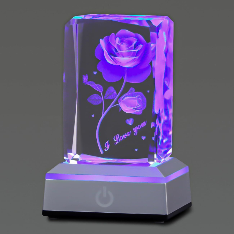 Kristāla kuba rožu zieds Amazon pārrobežu Aliexpress 3D vairumtirdzniecības krāsaina gaismas bāzes kristāla lampa kristāla akmens