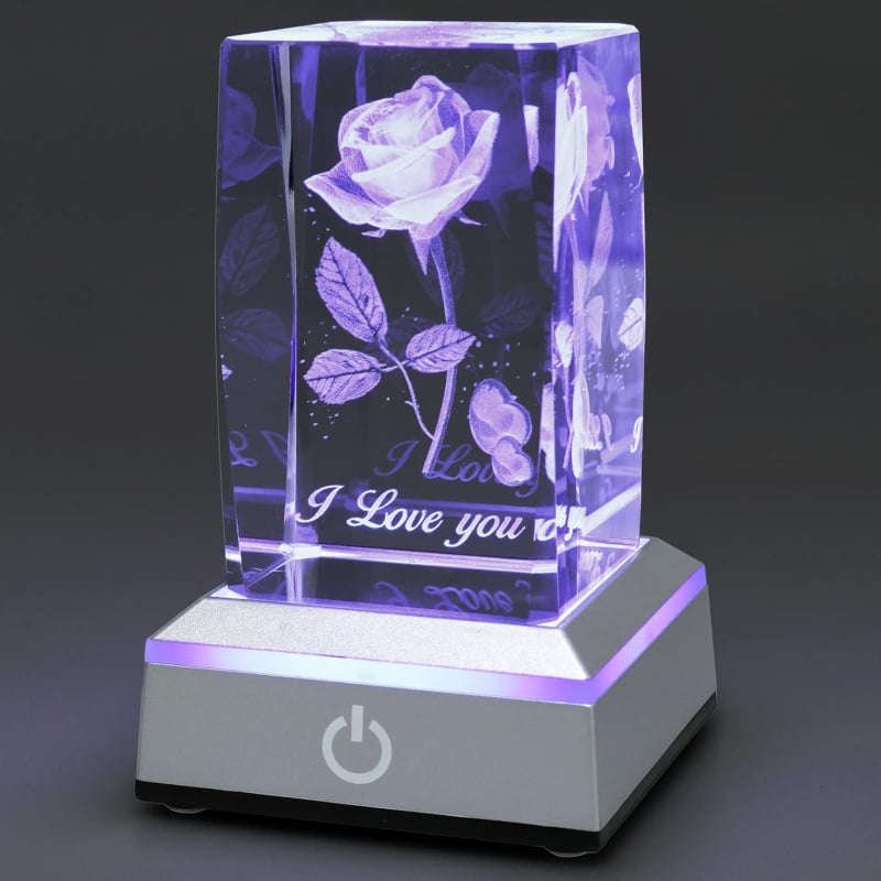 Kristāla kuba rožu zieds Amazon pārrobežu Aliexpress 3D vairumtirdzniecības krāsaina gaismas bāzes kristāla lampa kristāla akmens