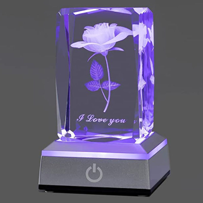 Kristāla kuba rožu zieds Amazon pārrobežu Aliexpress 3D vairumtirdzniecības krāsaina gaismas bāzes kristāla lampa kristāla akmens
