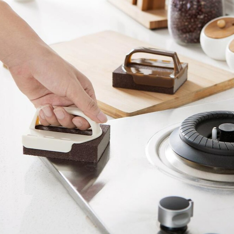 Smirgliszivacs fogantyúval, varázslatos súrolóedény alja, konyhai takarítás, erős szennyeződés eltávolítása, rozsdakefe, edény tárgy