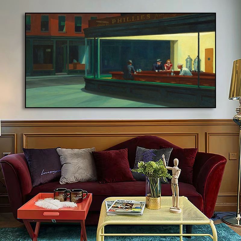 Edward Hope Night Traveler Pictura decorativă Bar Fundal Pictură de perete suspendată Nighthawk Art Pictură în ulei Living Room Picturi murale vintage