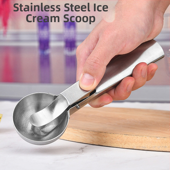 Κουτάλι παγωτού από ανοξείδωτο χάλυβα τύπου πρέσας παγωτού με μπάλα παγωτού, δημιουργικό πολυλειτουργικό κουτάλι παγωτού με μπάλα φρούτων