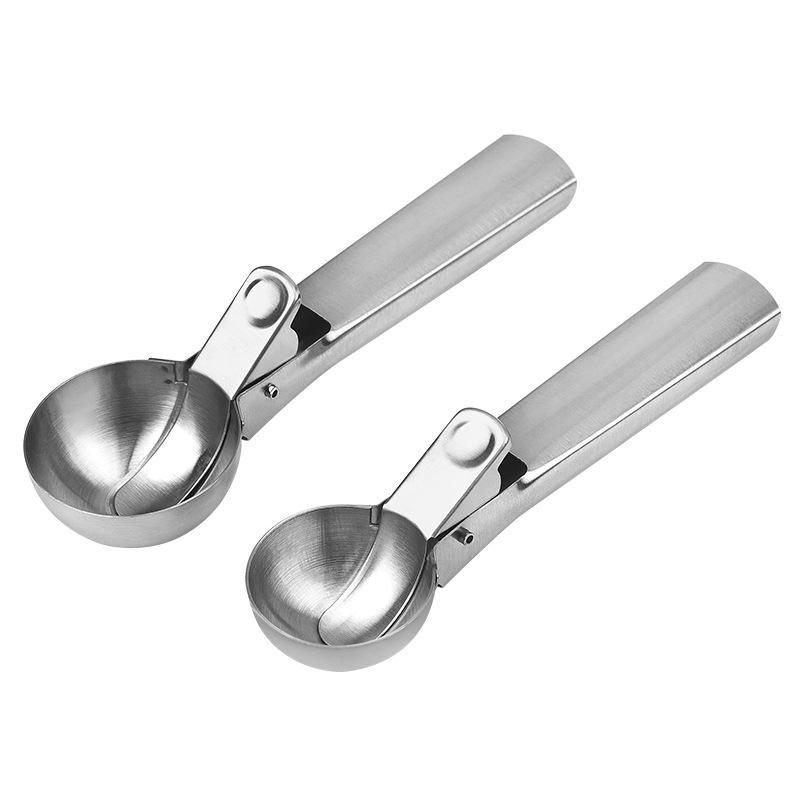 Nerūdijančio plieno ledų šaukšto preso tipo ledų kamuoliukų kastuvas, kūrybingas daugiafunkcis vaisių kamuoliukų kastuvas ledų šaukštas