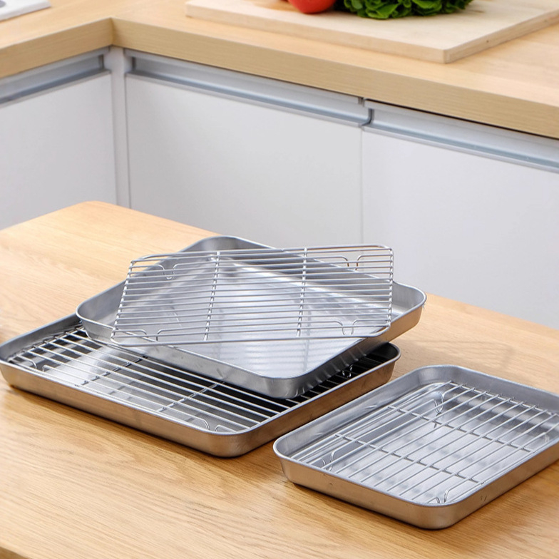 304 nerūdijančio plieno grotelių tinklelio sustorinta kepimo skarda kvadratinė lėkštė pyrago kepimo skarda lauko buitinė komercinė kepta žuvies lėkštė