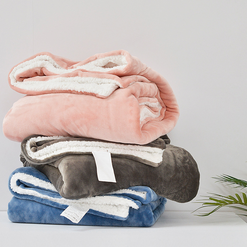 Одеяло от агнешка вълна, зимно единично фланелено одеяло от коралов полар, двуслойно удебелено за топлина