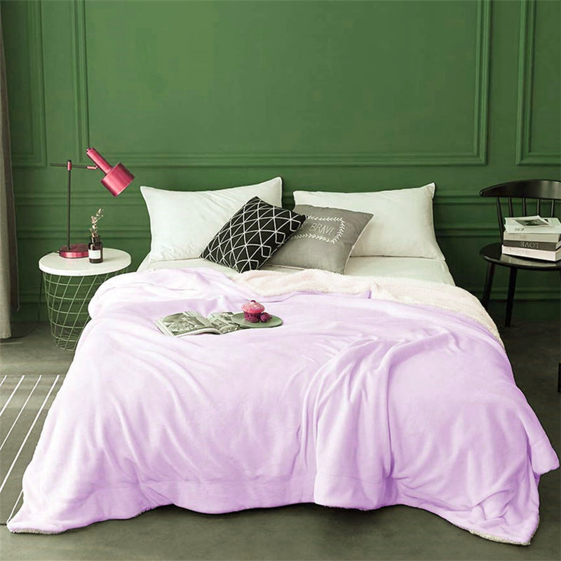 Одеяло от агнешка вълна, зимно единично фланелено одеяло от коралов полар, двуслойно удебелено за топлина