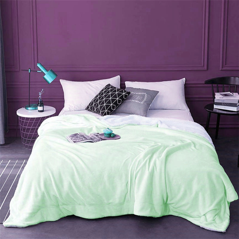 Одеяло от агнешка вълна, зимно единично фланелено одеяло от коралов полар, двуслойно удебелено за топлина