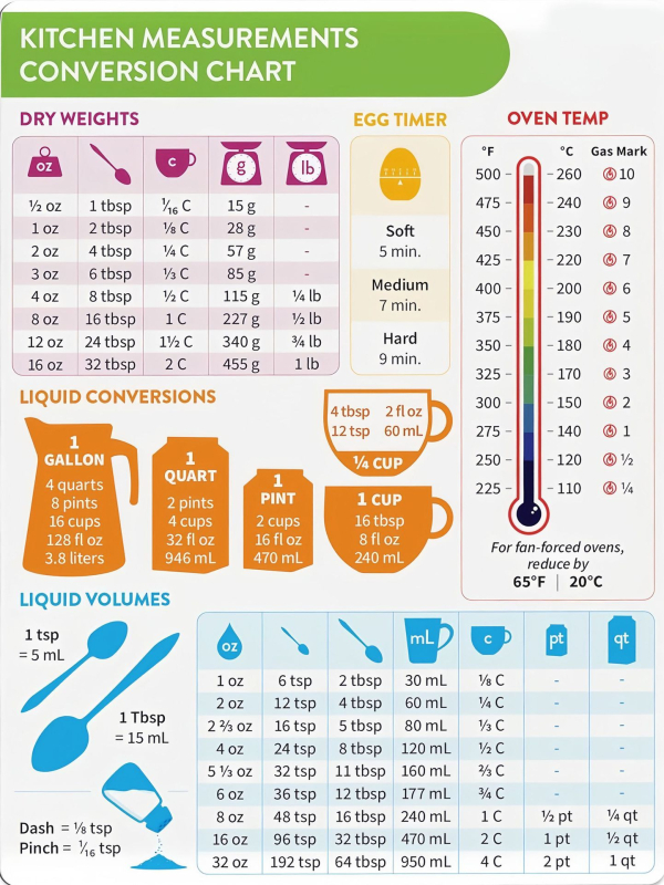 Piiriülesed köögikülmiku kleebised, toidu valmistamise magnetiline mõõtühikute teisendustabel, inglise meetrika ja standardi teisendustabel, pehme magnetiline mõõtühikute teisendustabel