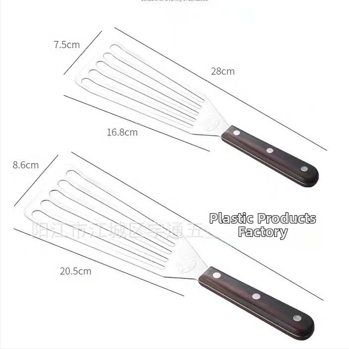 Лопатка за пържена риба от неръждаема стомана, лопатка за пържоли, домакинска пържена пържена разлята лопата с дървена дръжка, пластмасова лопата за готвене, лопата за готвене, кухненски инструменти