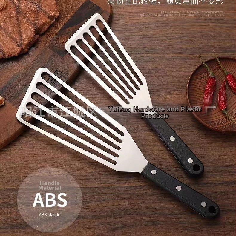 Лопатка за пържена риба от неръждаема стомана, лопатка за пържоли, домакинска пържена пържена разлята лопата с дървена дръжка, пластмасова лопата за готвене, лопата за готвене, кухненски инструменти