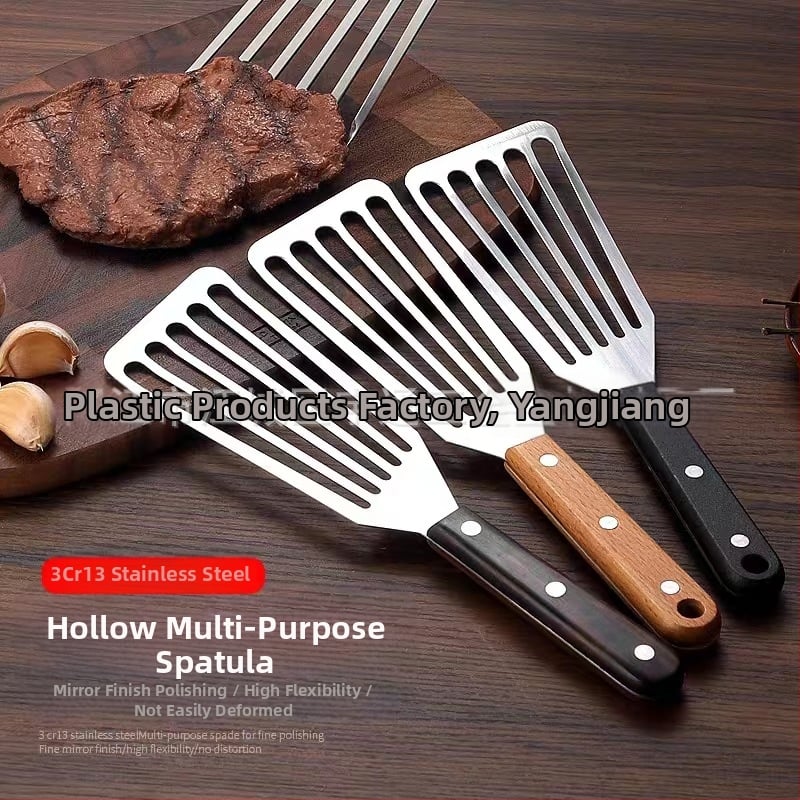 Nerūdijančio plieno keptos žuvies kastuvas kepsnių puodui kastuvas buitinis keptas keptas išsiliejęs kastuvas medinė rankena plastikinis kepimo kastuvas kepimo kastuvas virtuvės įrankiai