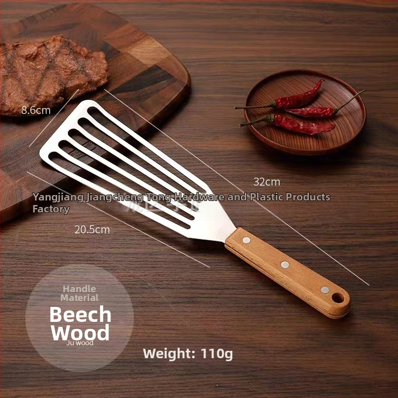 Nerūdijančio plieno keptos žuvies kastuvas kepsnių puodui kastuvas buitinis keptas keptas išsiliejęs kastuvas medinė rankena plastikinis kepimo kastuvas kepimo kastuvas virtuvės įrankiai