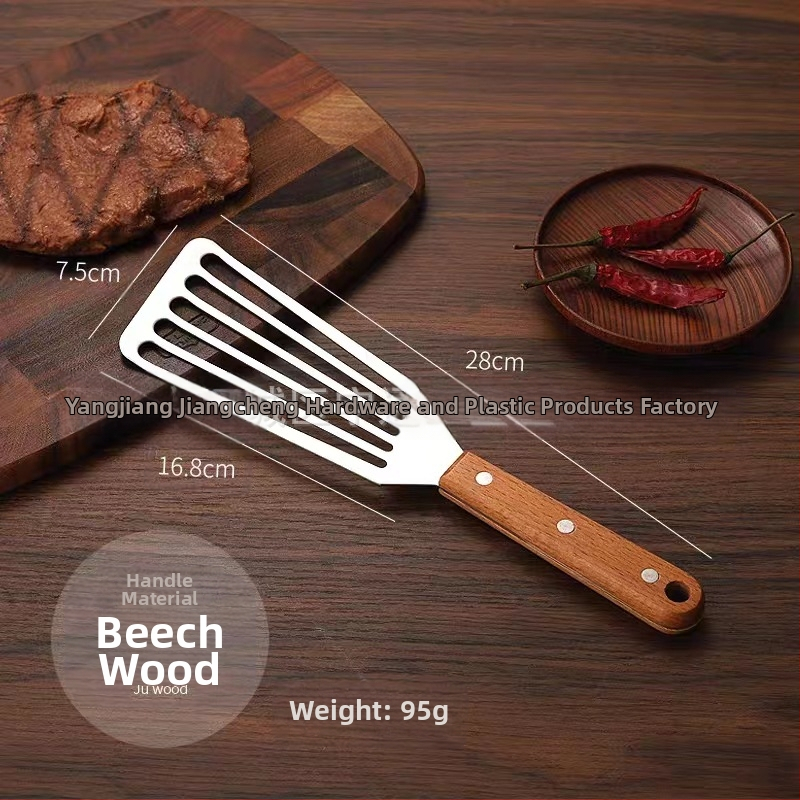 Nerūdijančio plieno keptos žuvies kastuvas kepsnių puodui kastuvas buitinis keptas keptas išsiliejęs kastuvas medinė rankena plastikinis kepimo kastuvas kepimo kastuvas virtuvės įrankiai