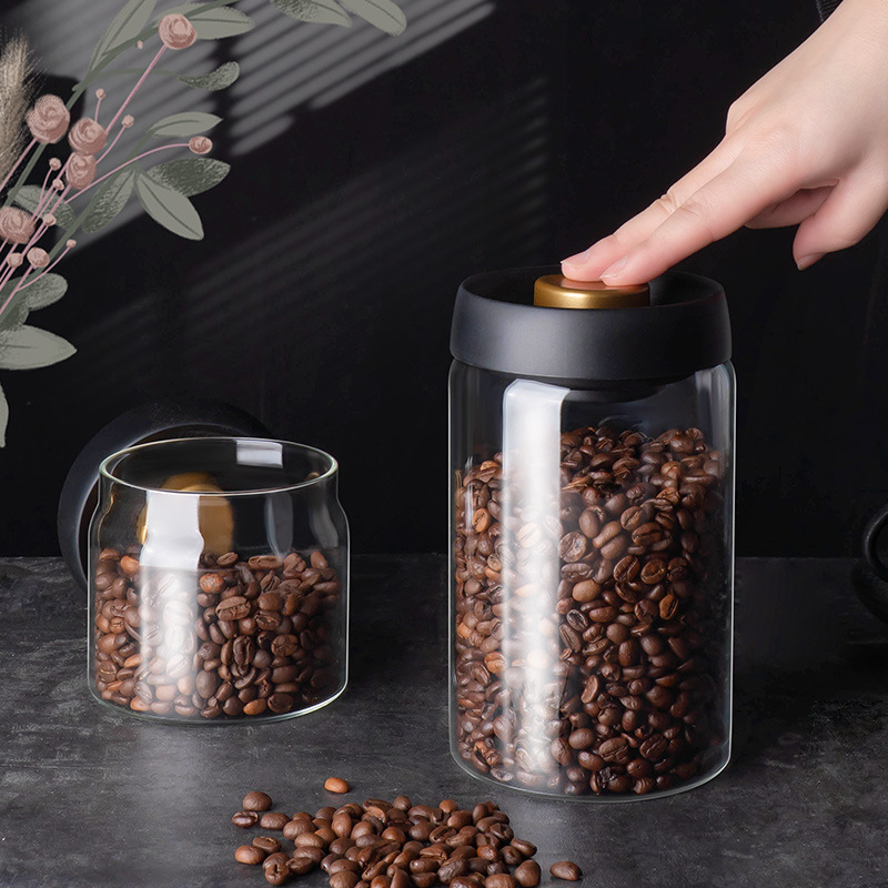 Kavos pupelių laikymo indas maistiniam stikliniam buteliui grūdų laikymo indas vakuuminiu būdu uždarytas indas