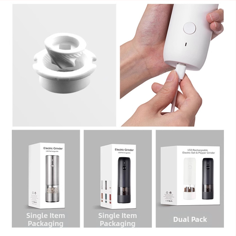 Baizhe Spot Кухненска електрическа мелничка за черен пипер, акумулаторна мелничка за пипер и морска сол, многофункционална мелничка за подправки