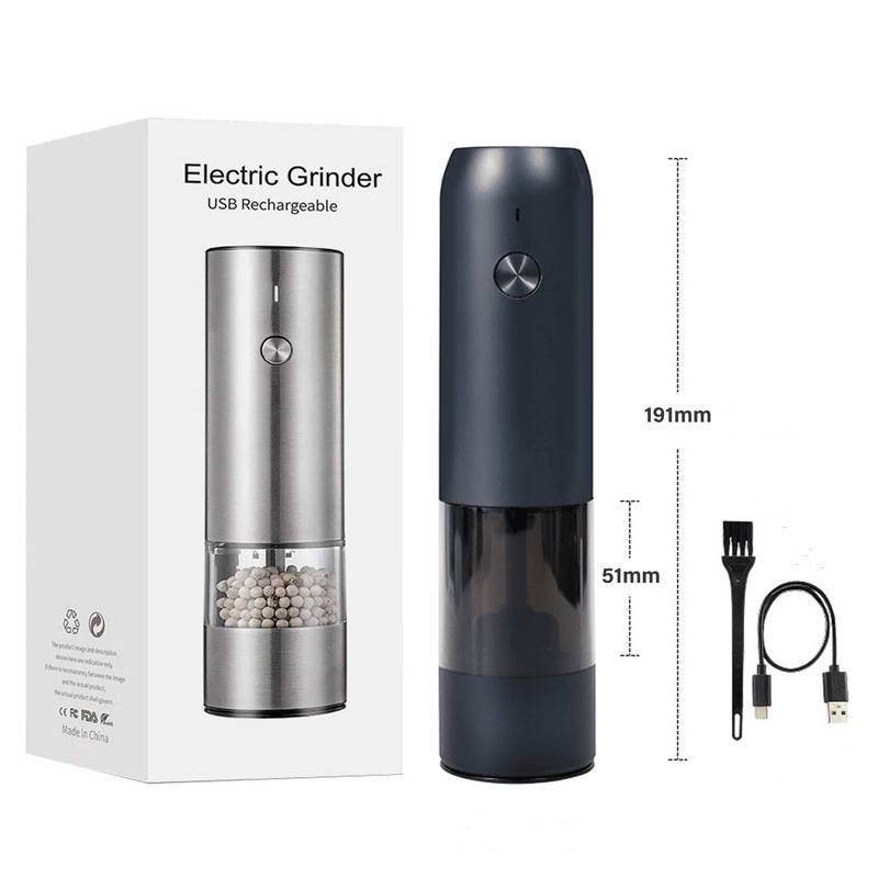 „Baizhe Spot Kitchen“ elektrinis juodųjų pipirų malūnėlis, įkraunamas pipirų ir jūros druskos malūnėlis, daugiafunkcis prieskonių malūnėlis