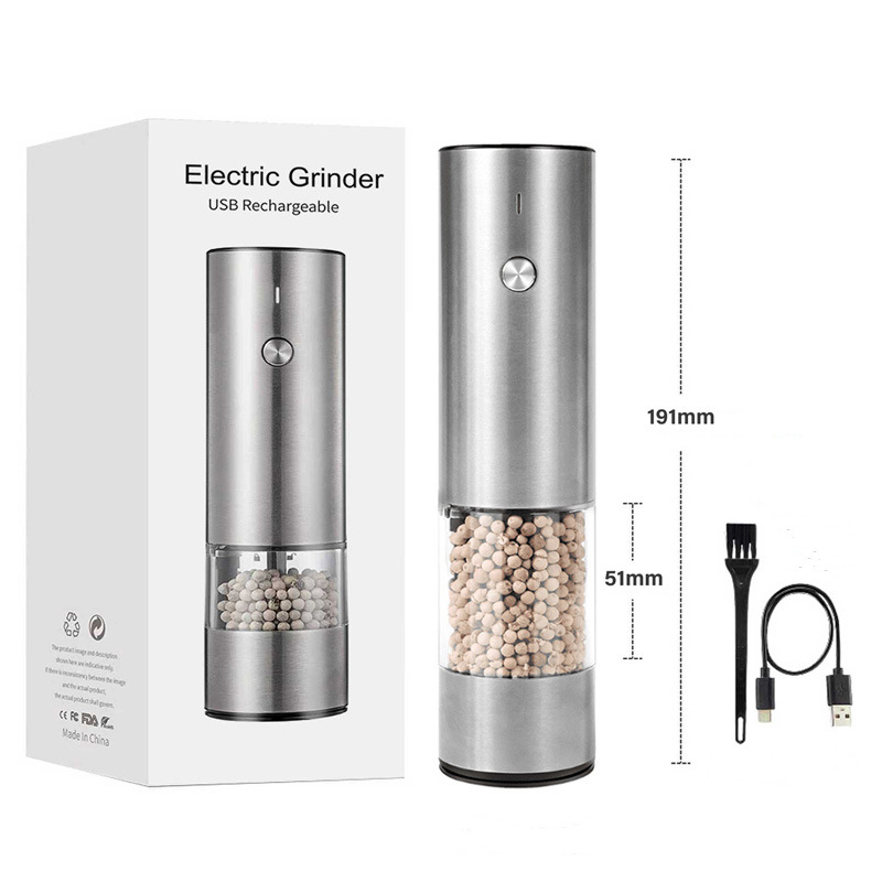 „Baizhe Spot Kitchen“ elektrinis juodųjų pipirų malūnėlis, įkraunamas pipirų ir jūros druskos malūnėlis, daugiafunkcis prieskonių malūnėlis
