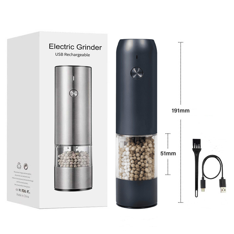 „Baizhe Spot Kitchen“ elektrinis juodųjų pipirų malūnėlis, įkraunamas pipirų ir jūros druskos malūnėlis, daugiafunkcis prieskonių malūnėlis