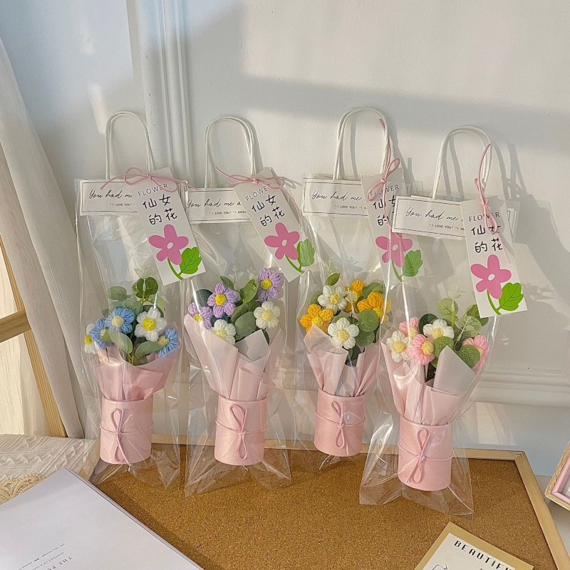 Букет от пухкави цветя за Свети Валентин, сувенири, подаръци за Празника на средата на есента, вълнени плетени готови изделия, подаръци за Деня на учителя, рози