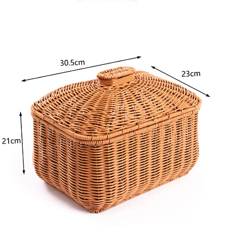 Gyümölcsös, kerek, rattanból készült uzsonnáskosár, fedéllel, tárolókosár, ékszer- és kozmetikai játéktároló doboz, rattanból készült, kék