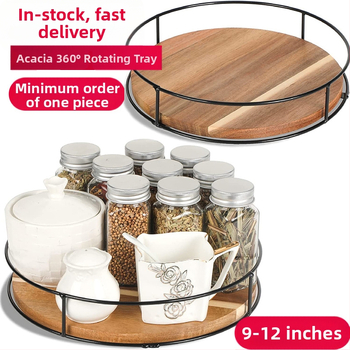 Akaatsiapuidust susan-hoiusriiul, terasest külgmised lisandid, sobib riiulile, lauakapp, pöörlev täispuidust kandik