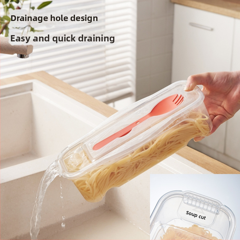 Кутия за съхранение на храна 1300 мл с вилица и лъжица, кутия за юфка за хладилник с капак, кутия за юфка за микровълнова фурна, затопляща и смесваща кутия за юфка