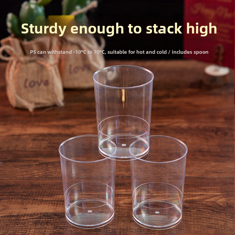 Grynas putėsis Sėlenų pudingas Želė desertinis stalas Kietas plastikinis puodelis Raudonas kūrybingas 100ML Vienkartinis skaidrus