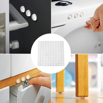 1 leht 100 läbipaistvast isekleepuvast osakesest, mis on kleebitud mööblile, kapile, toolile, jalapadjale, summutav kokkupõrkevastane silikoontihend