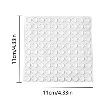 1 leht 100 läbipaistvast isekleepuvast osakesest, mis on kleebitud mööblile, kapile, toolile, jalapadjale, summutav kokkupõrkevastane silikoontihend