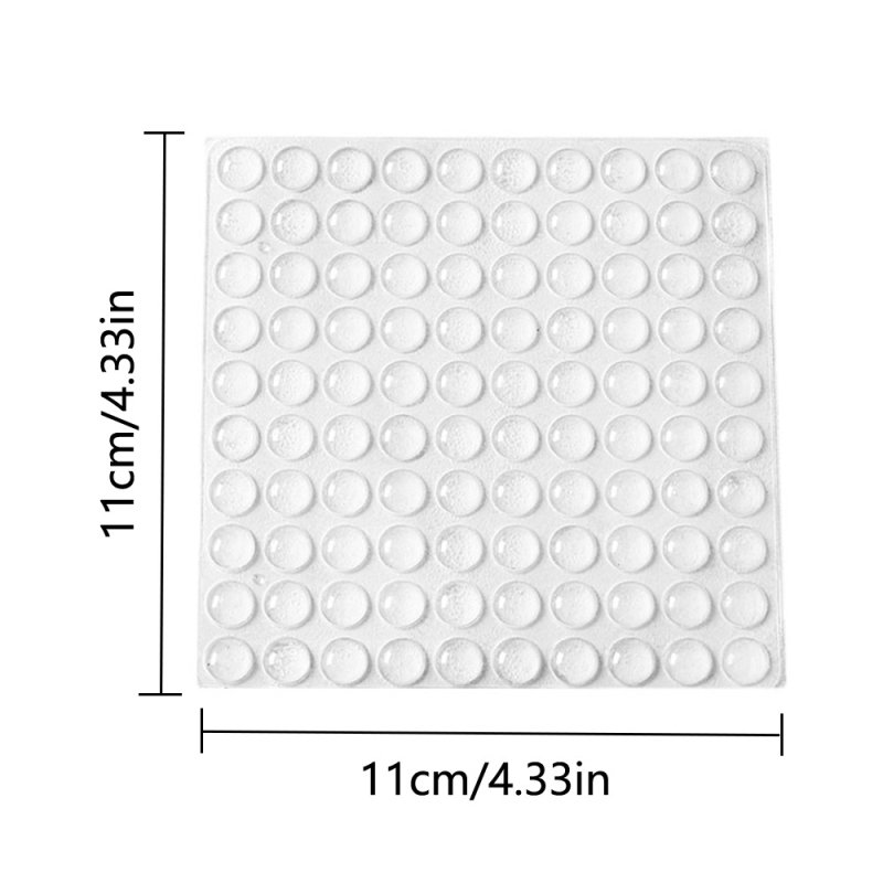 1 leht 100 läbipaistvast isekleepuvast osakesest, mis on kleebitud mööblile, kapile, toolile, jalapadjale, summutav kokkupõrkevastane silikoontihend