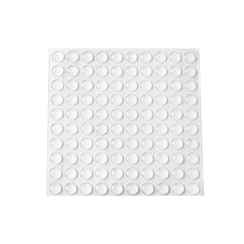 1 leht 100 läbipaistvast isekleepuvast osakesest, mis on kleebitud mööblile, kapile, toolile, jalapadjale, summutav kokkupõrkevastane silikoontihend