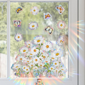XC2011 Šviežių ramunėlių, saulėgrąžų, drugelio, saulės šviesos, spalvingas elektrostatinis stiklo lipdukas, dvipusis matomas