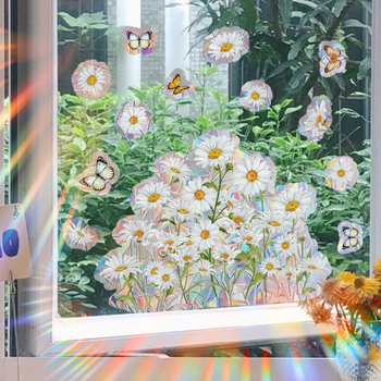 XC2011 Šviežių ramunėlių, saulėgrąžų, drugelio, saulės šviesos, spalvingas elektrostatinis stiklo lipdukas, dvipusis matomas
